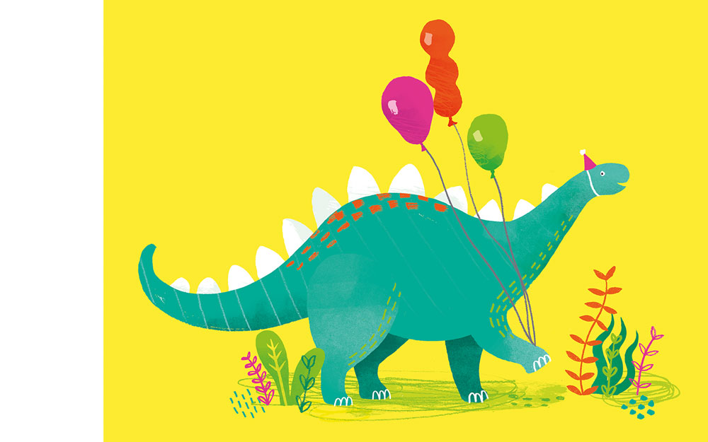 Illustration of a dinosaur with balloons