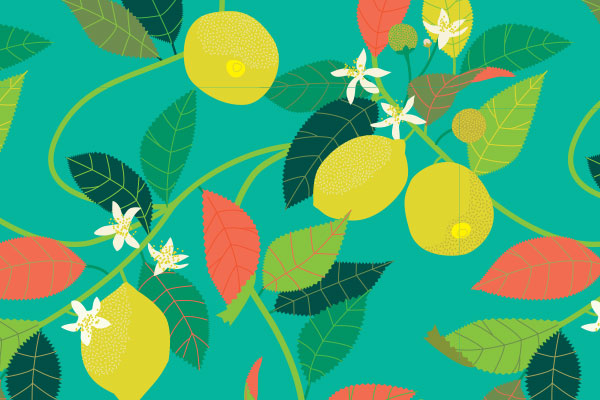 Lemon pattern with decorative leaves
