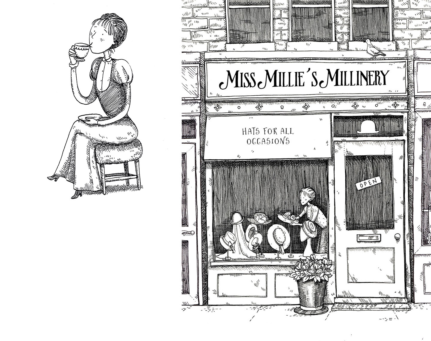 Line illustration for Miss Millie and the Stolen Diamond
